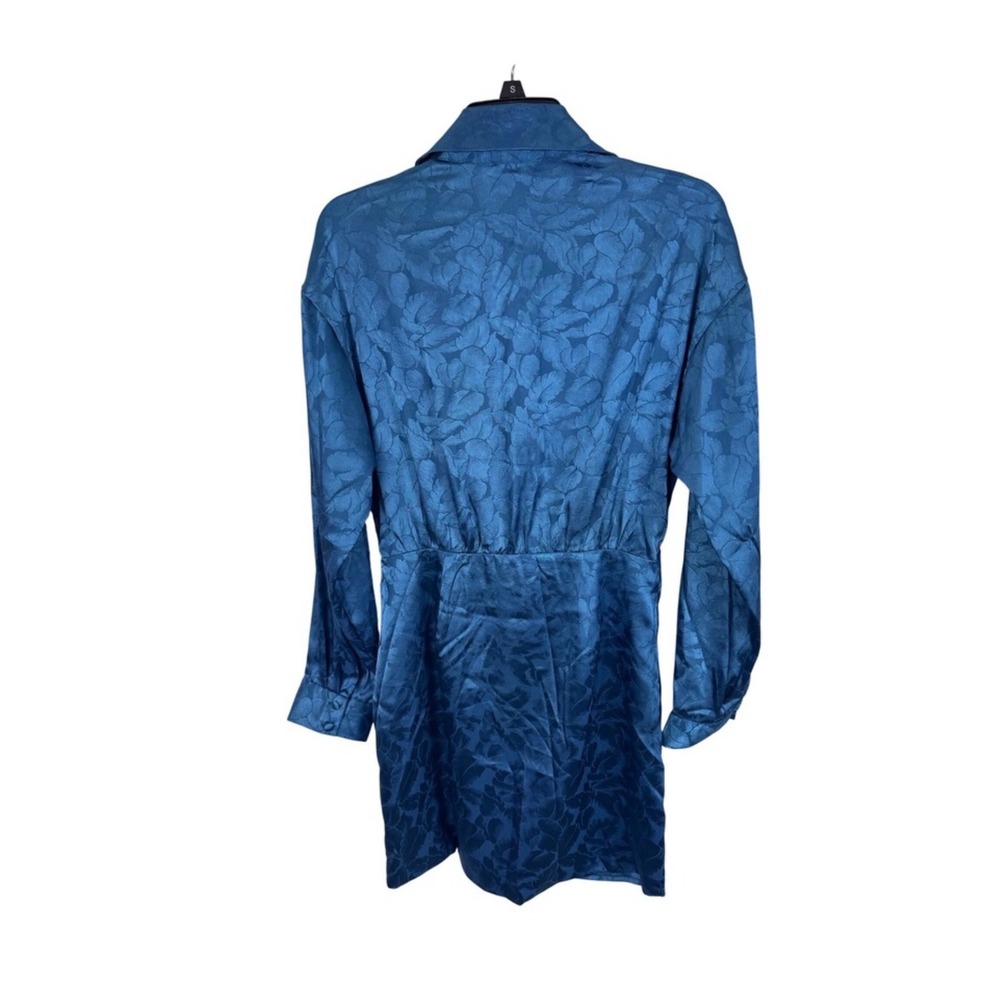 Aqua Blue Floral Print Long Sleeve Mini Dress Shirt Dress XS - Picture 6 of 10